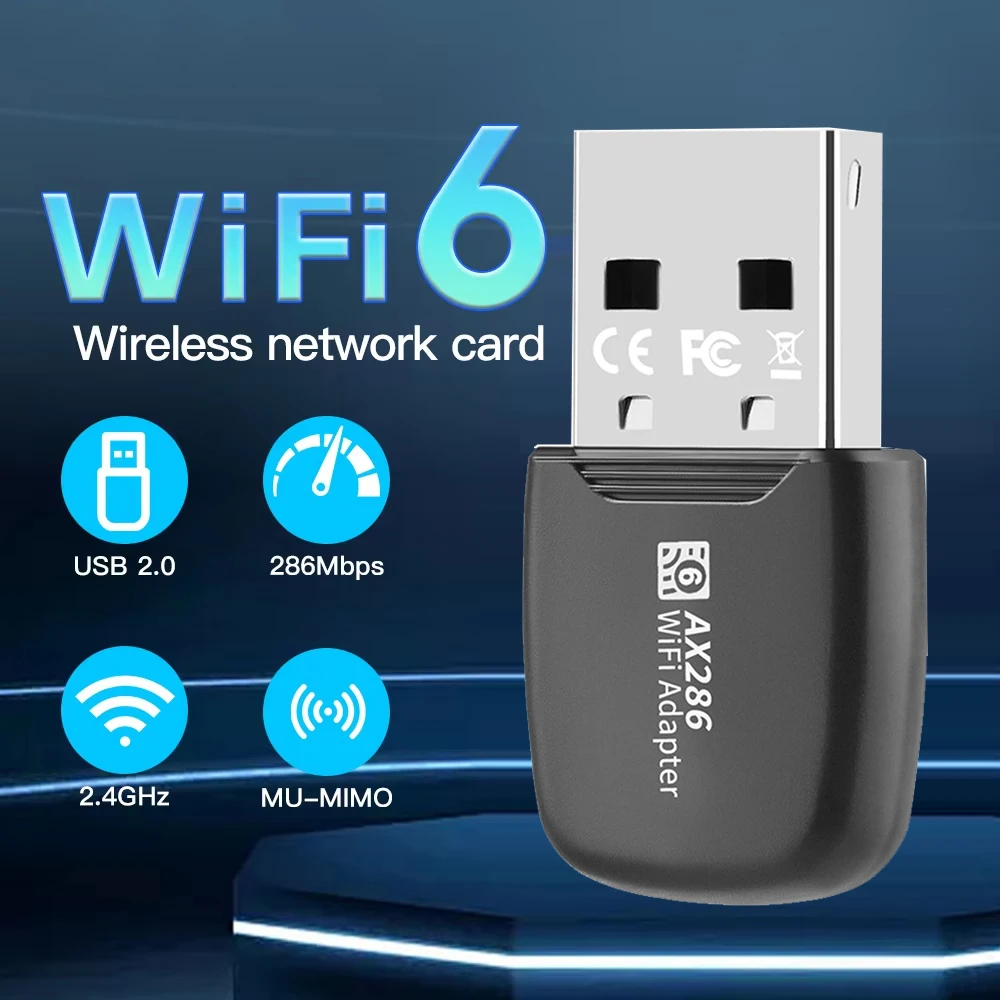 PC 및 노트북용 미니 무선 리시버, WIFI6 USB 어댑터 동글, AX286 USB 2.0 네트워크 카드, 2.4GHz, Win7/10/11 드라이버 무료 ,WIFI6 USB Adapter Dongle A