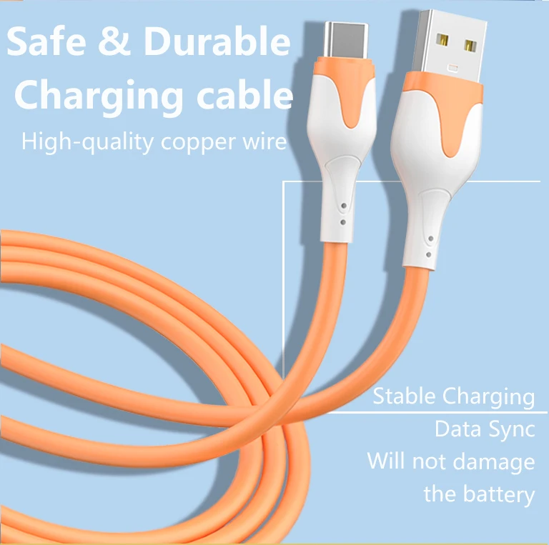3A Fast Charge USB  Cable Soft Silicone Type C Cable For Xiaomi Redmi Samsung Realme Cables Data Cord Charger USB Cable Phone