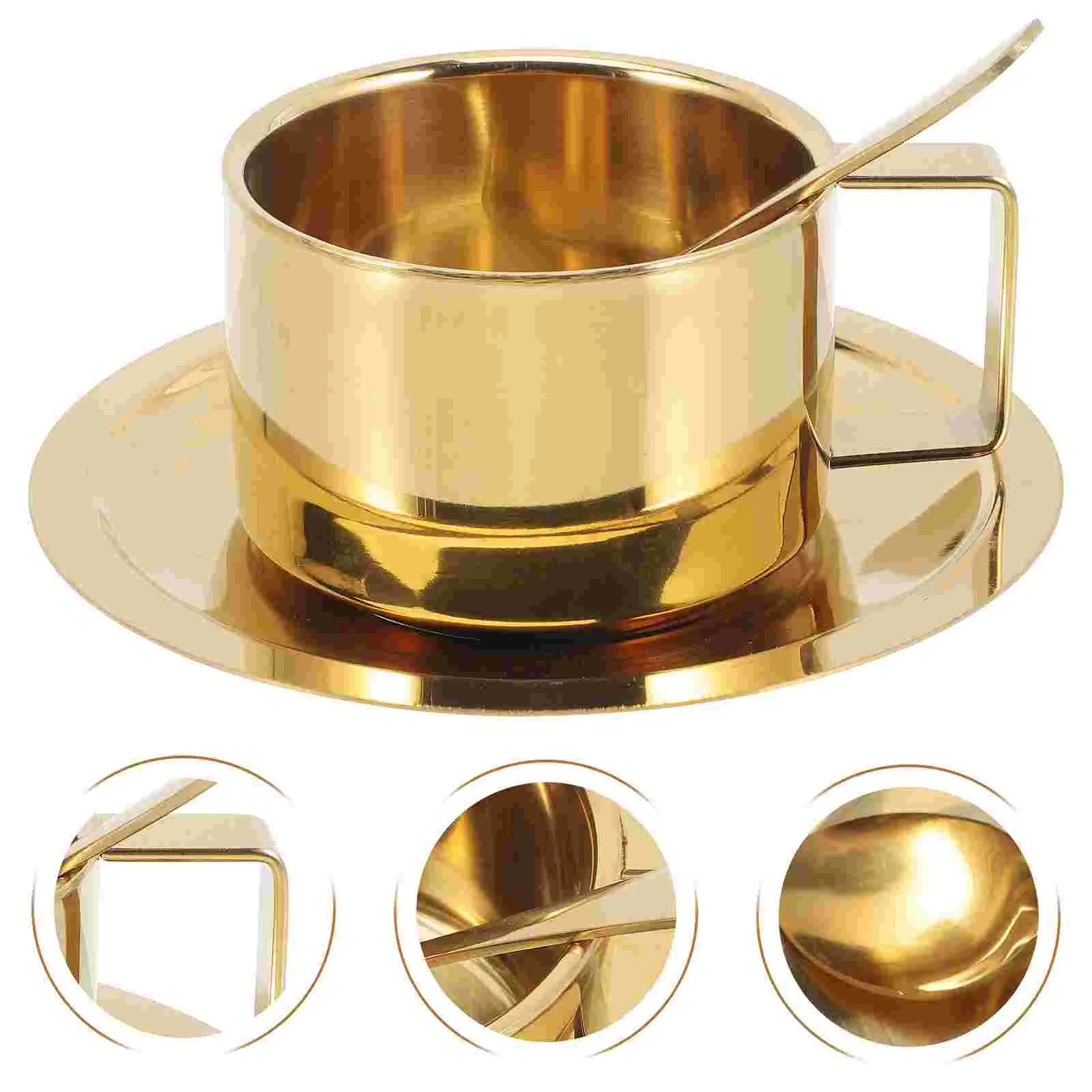 Insulated Coffee Mug with Lid Stainless Steel Cups Breakfast Metal Mugs Cover Golden Glasses
