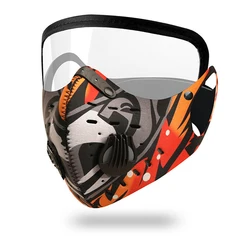 Enhanced Sport Face Mask with Integrated Filter Goggles - Washable, Reusable Facemask - One size (Orange)