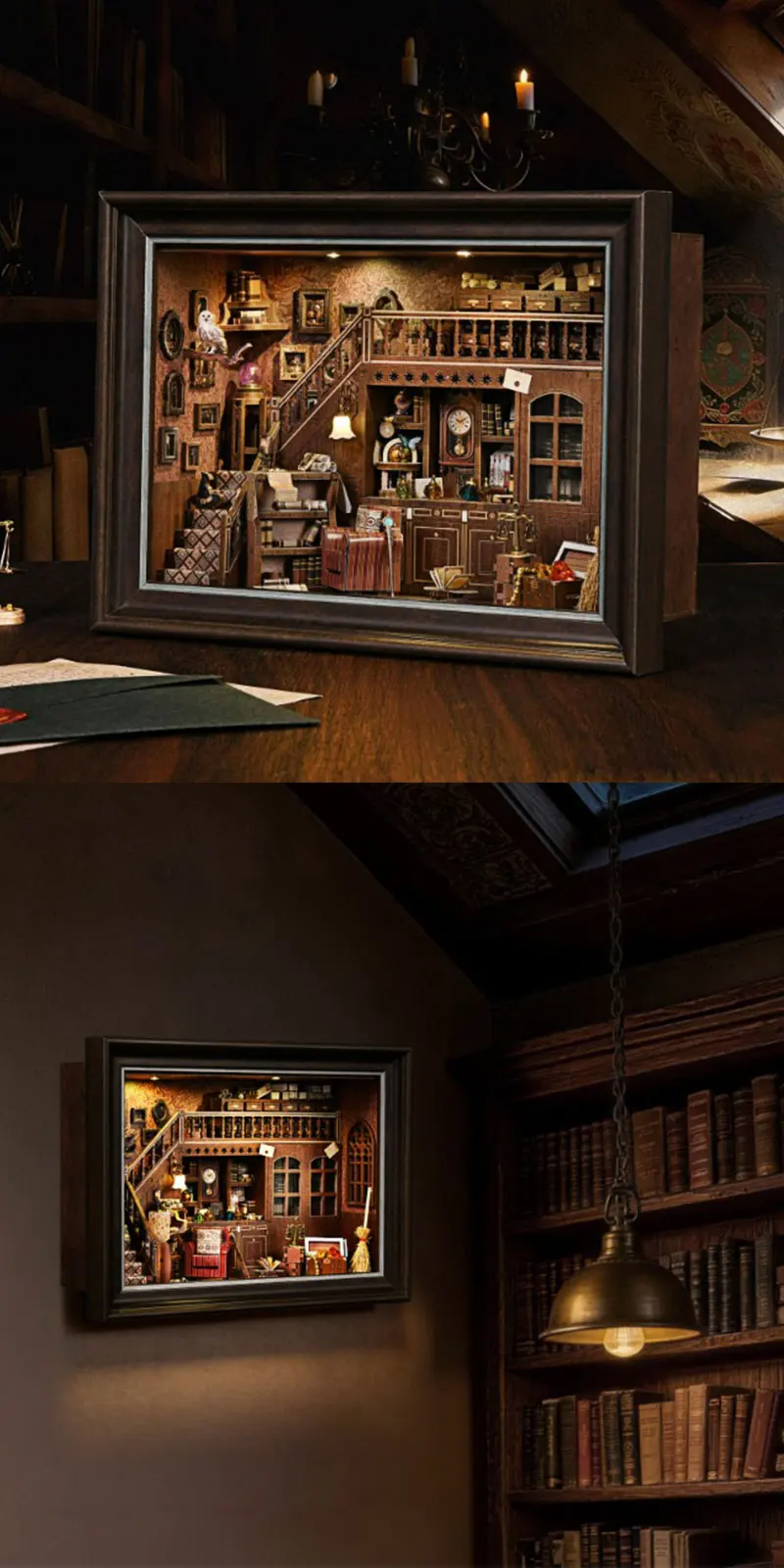 DIY Book Nook Kit 3D Wooden Puzzle LED Light Miniature Dollhouse Bookshelf Insert Photo Frame Ornament Friends Birthday Gifts