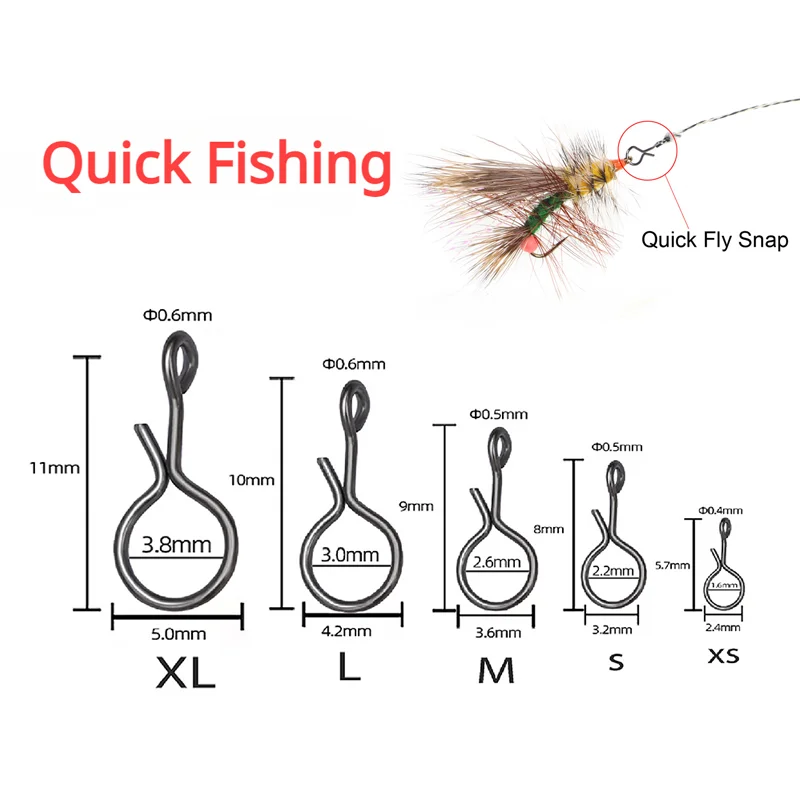 

250 PCS Fly Fishing Snap Quick Change for Flies Hook Lures Stainless Steel Lock Black Snaps Lure Clip Link pesca Fishing Tools