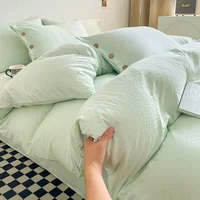New Arrival Washed Cotton solid color Bedding Set double size for bedroom guest room student three-piece bed sheet quilt cover 2
