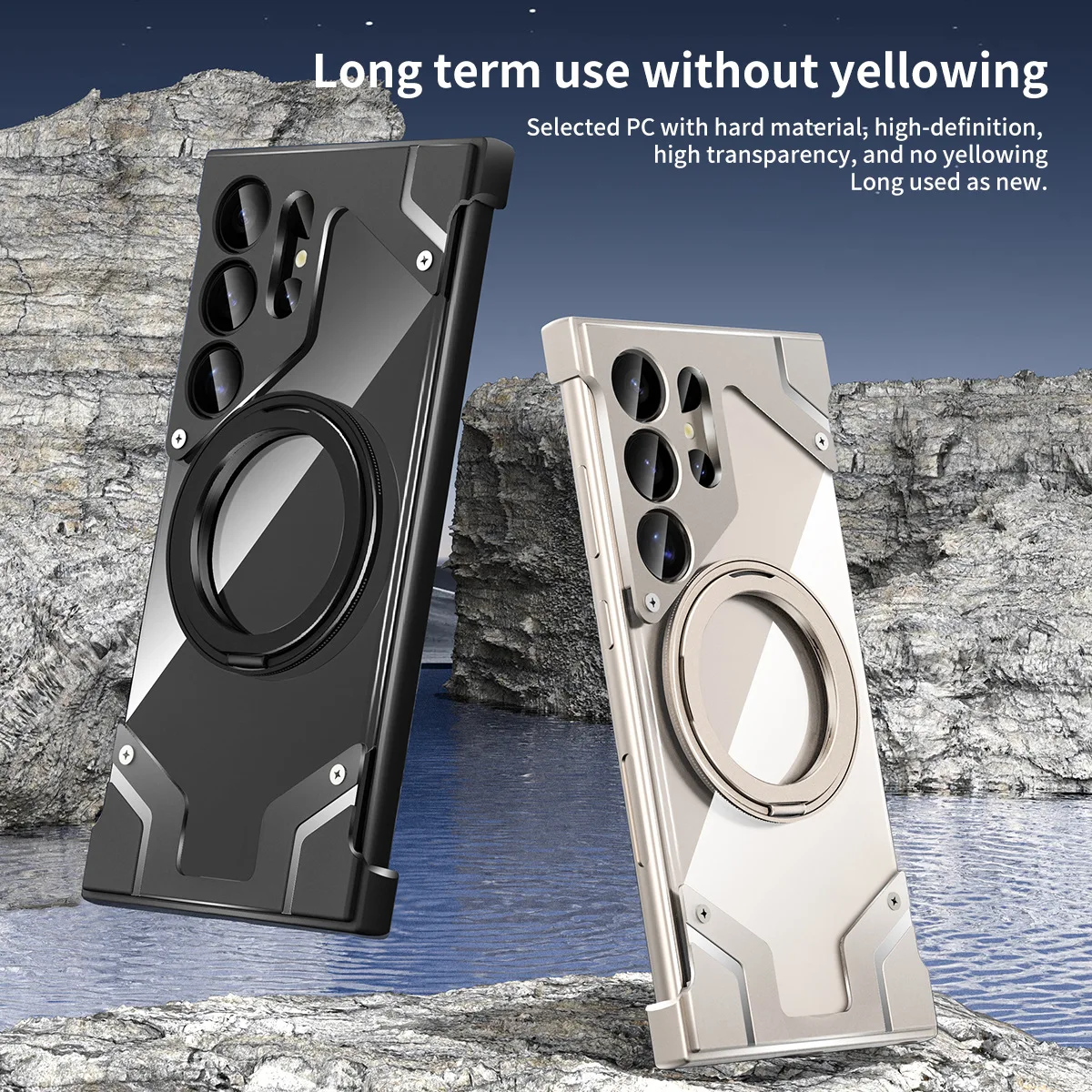 Sleek Aluminum Magnetic Holder Phone Case - Magsafe Compatible, Transparent & Shockproof Design