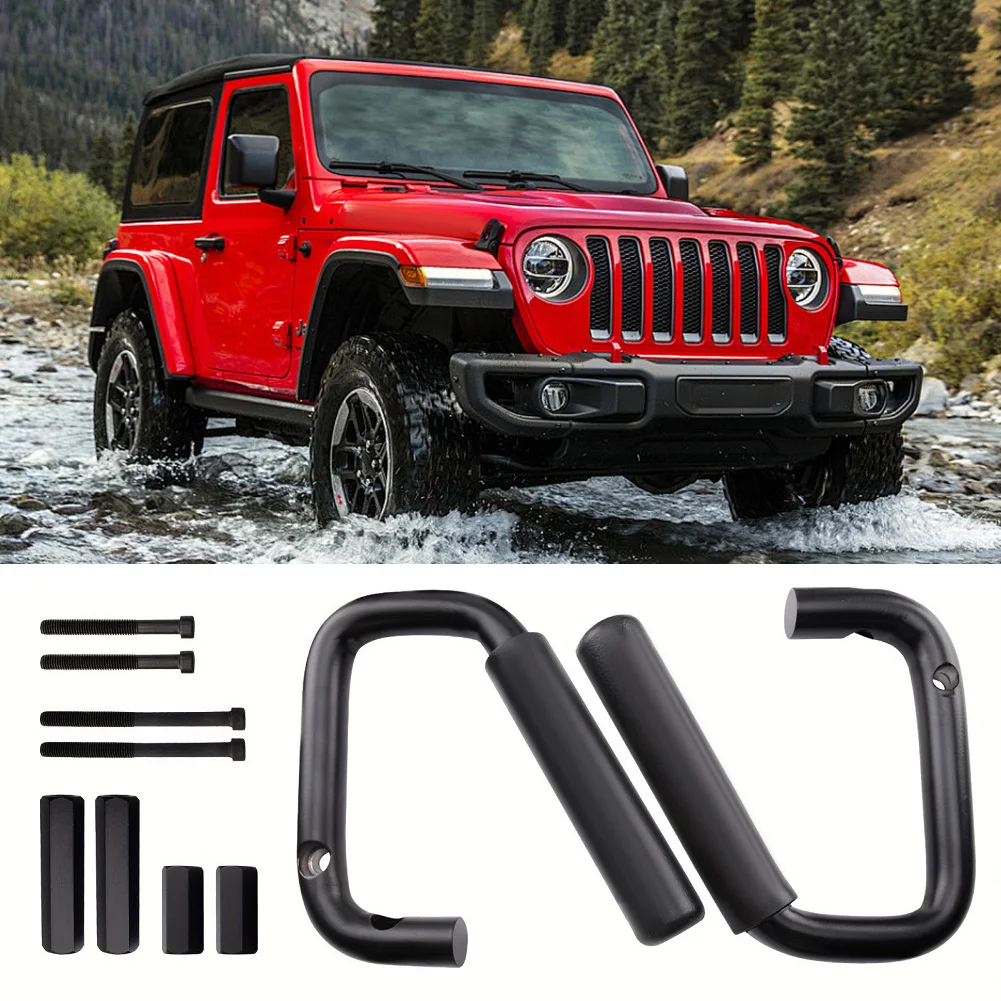 Front Grab Bars Kit Aluminum Alloy Front Grab Handles Front Grab Grip Handle Bars Fit for Jeep Wrangler JK JKU 2007-2018