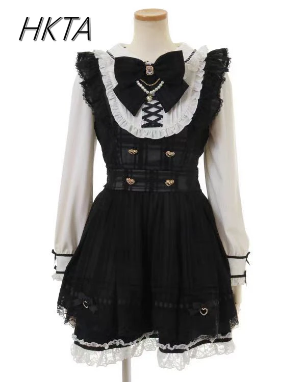 Japanese Liz Dress Women Mine Series Mass-produce Slim-fitting Maid Lolita Dresses Spring New Doll Collar Long-sleeve Dress