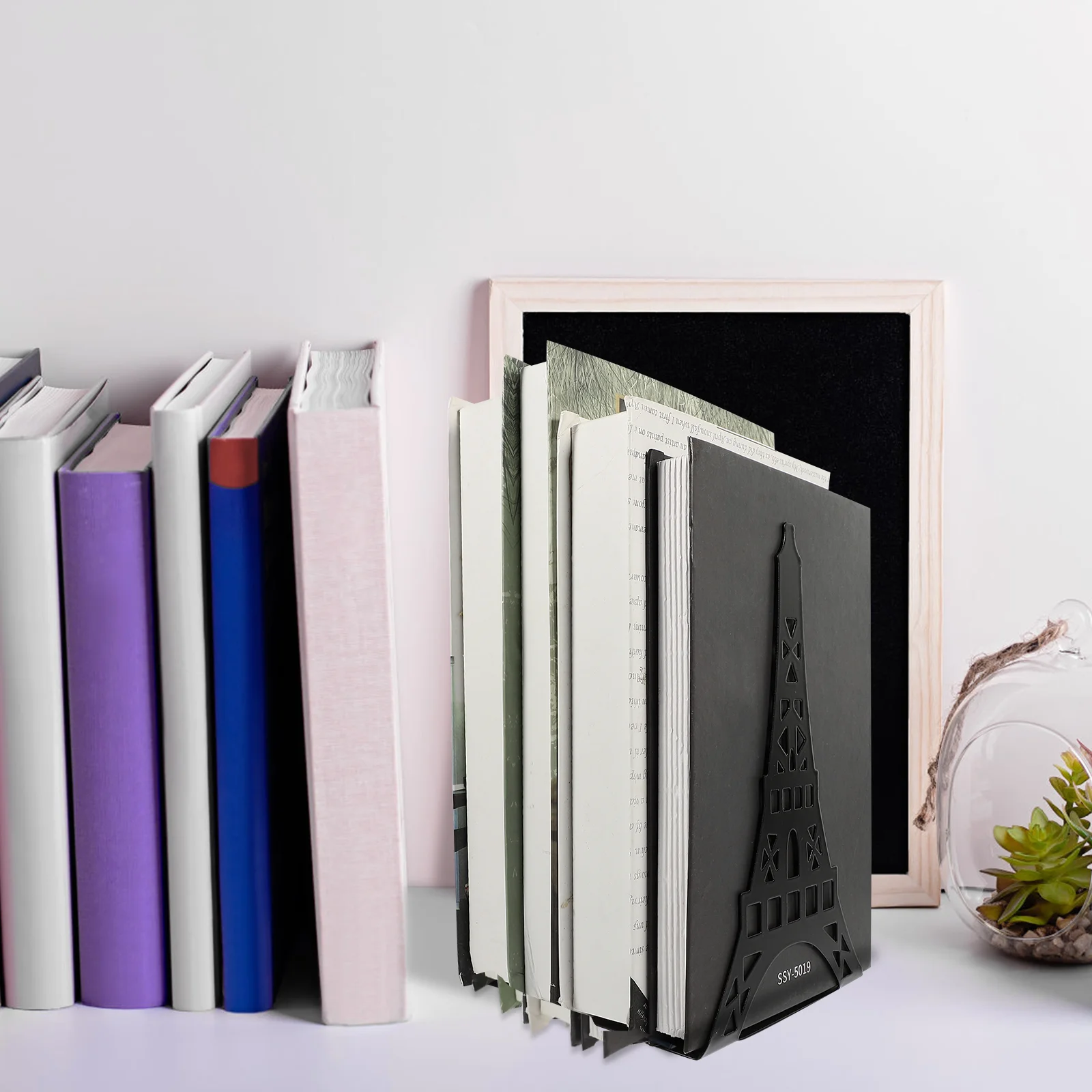 

2Pcs Reusable Book Holders Tower Shape Book Holders Metal Book Ends File Book Organizer