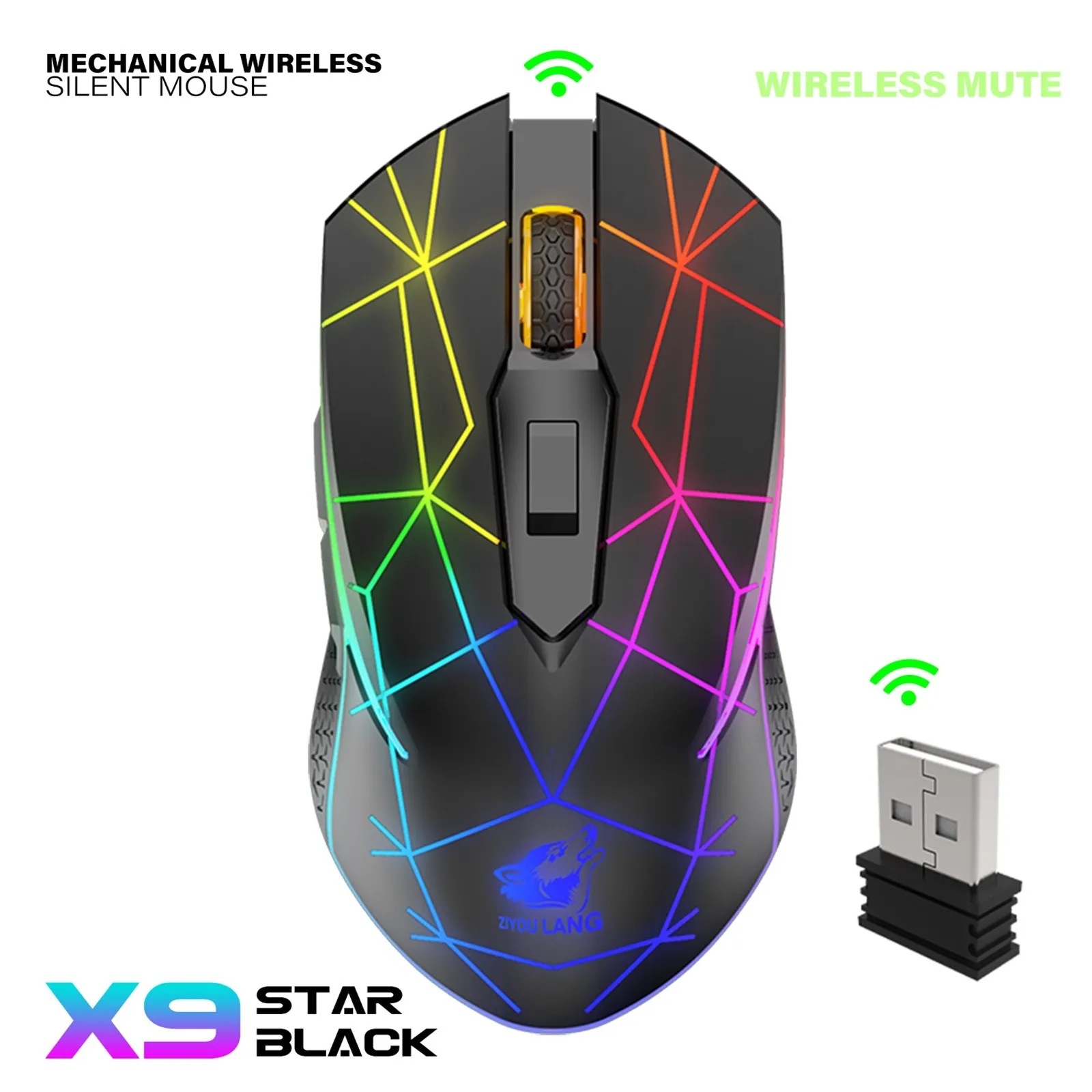 X9 Wireless RGB Luminous Mouse Rechargeable Silent Mechanical Mice 2400 DPI Adjustable Gaming Mouse Mice for PC Laptop Games best pc gaming mouse