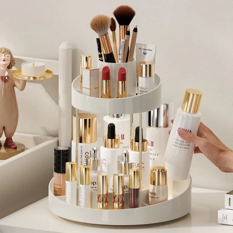 

360° Rotating Acryl Makeup Organizer Rack Bathroom Cosmetic Skincare Lipstick Cream Storage Shelves Home Desktop Brush Holder