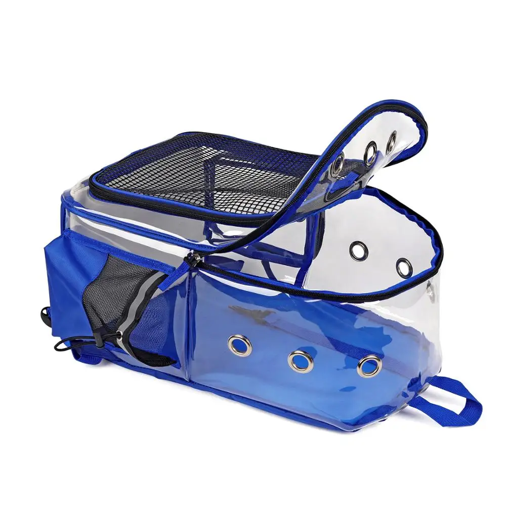 WOYYHO Backpack for Pets Transparent PVC Breathable Shoulder Bags Fashion Blue Backpacks for Cats Puppies Bag