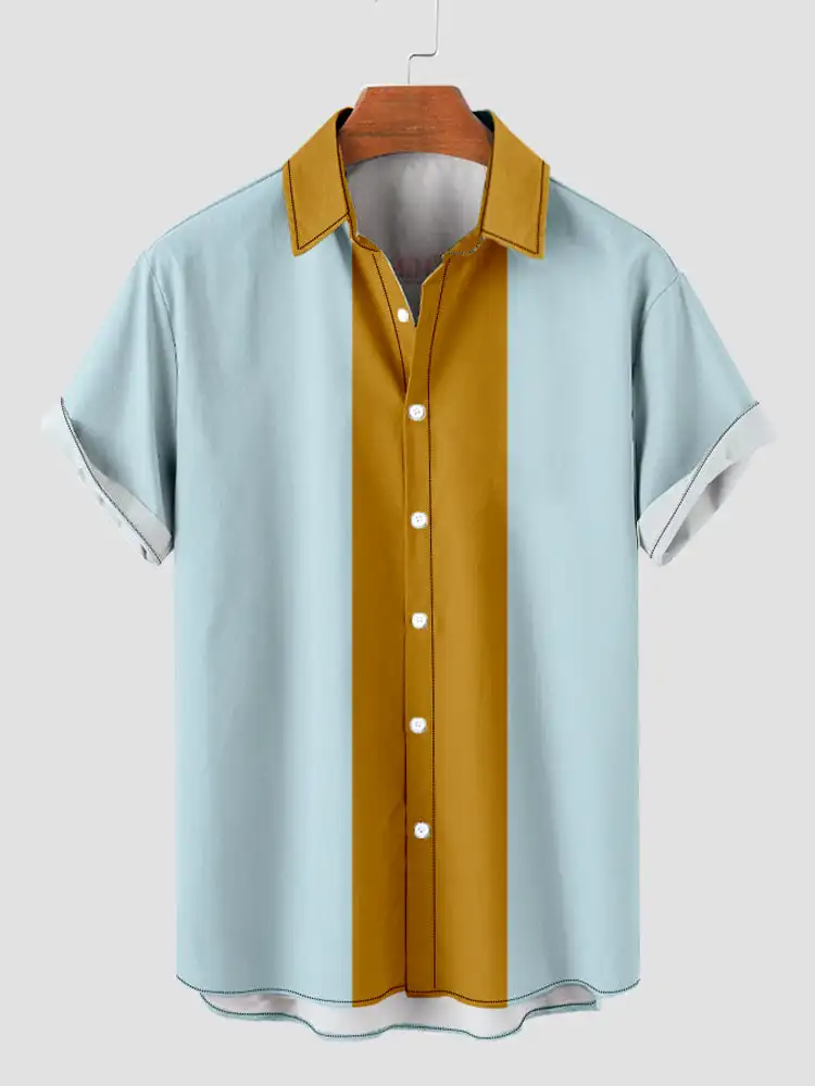 Summer new 3D digital printing fashionable simple color matching men's casual short-sleeved shirt 3
