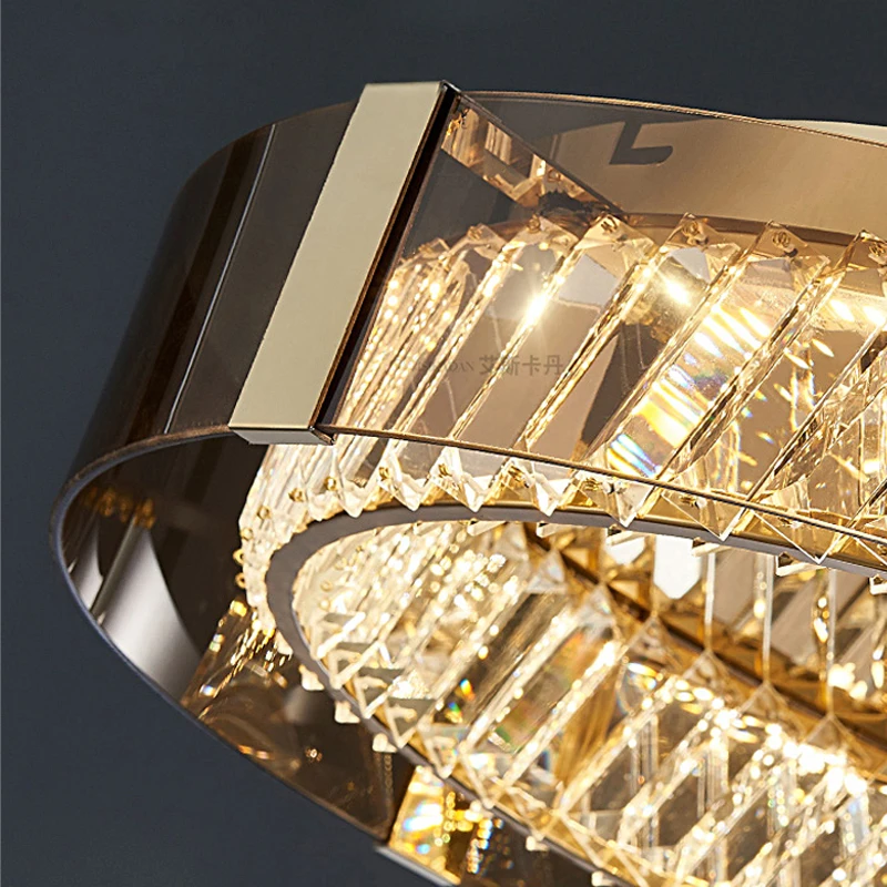 Led Crystal Chandelier For Living Room Bedroom Dining Room Kitchen Round Ring Hanging Lamp Pendant Light Modern Luxury Style
