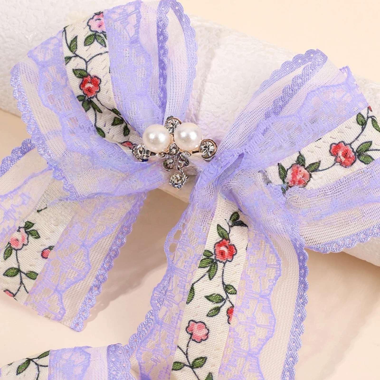 2PCS Floral Lace Bow Hair Clips for Girls,Pearl Accents, Cute Hair Accessories for Kids, Perfect for Daily & Party Looks