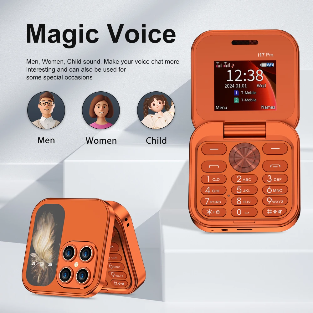 SERVO i17 PRO Mini Foldable Mobile Phone 2G GSM Magic Voice Call Recording Speed Dial Torch FM Radio  2 SIM Small Flip Cellphone