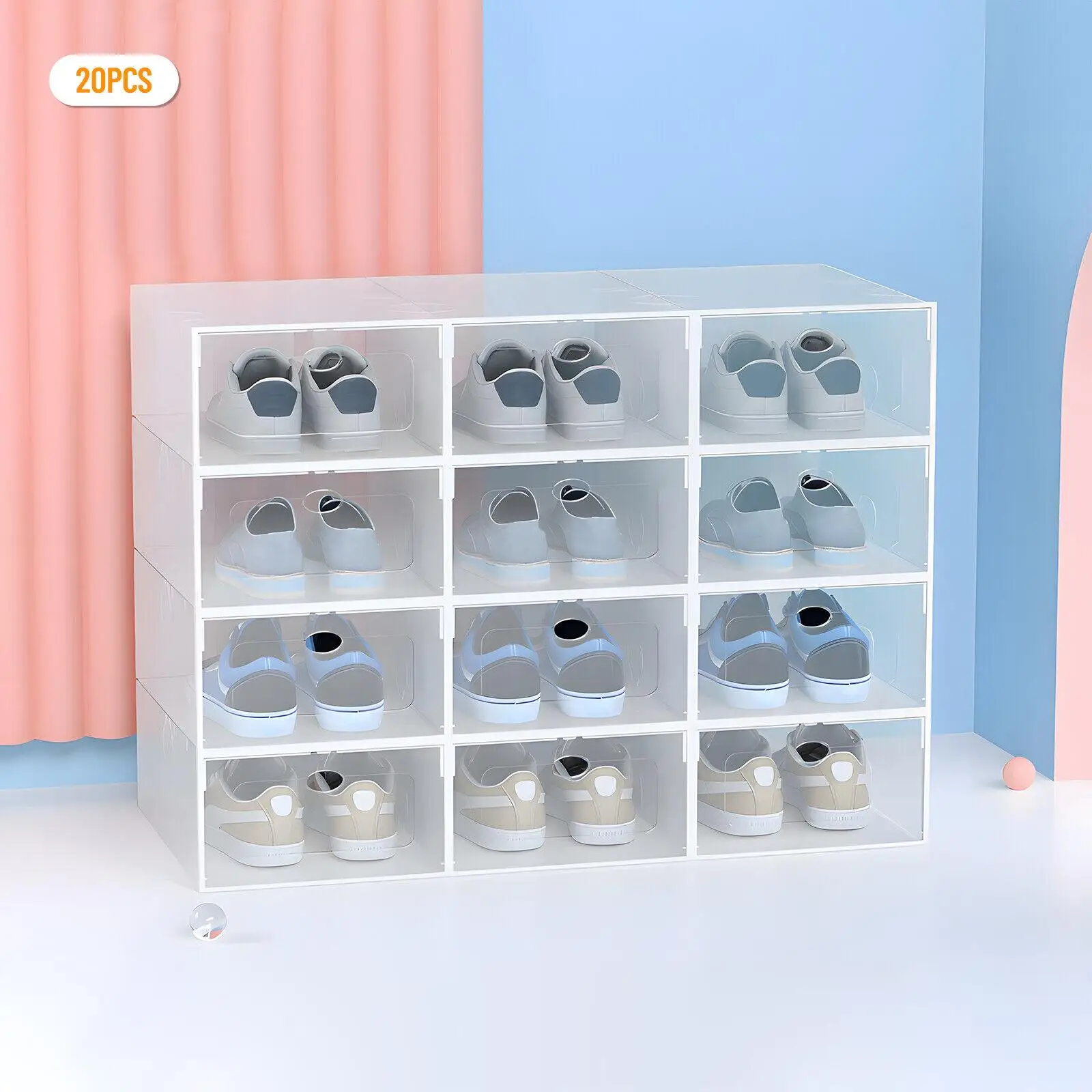 20Pc Stapelbare Schoenendoos Doorzichtig Plastic Display Schoenbehuizing Sneaker Organizer Duurzaam Schoenen Container Stofdicht