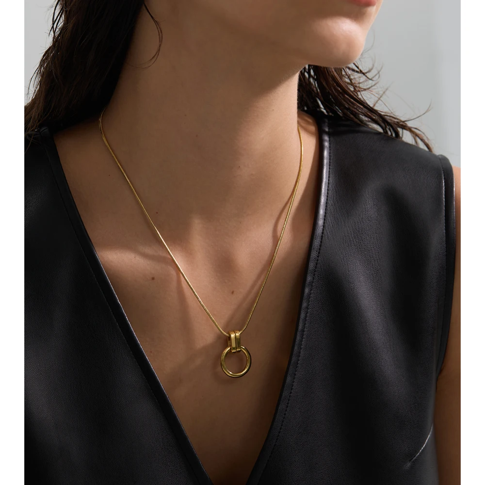 Yhpup Stainless Steel Round Pendant Necklace Gold & Platinum PVD Plated