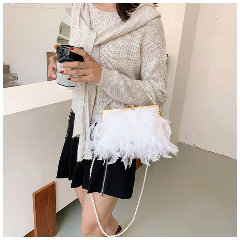 Luxury Ostrich Feather Pink Party Evening Bag Pearl Tassel Women Purses And  Handbags Wedding Designer Clutch Shoulder Chain Bags - AliExpress