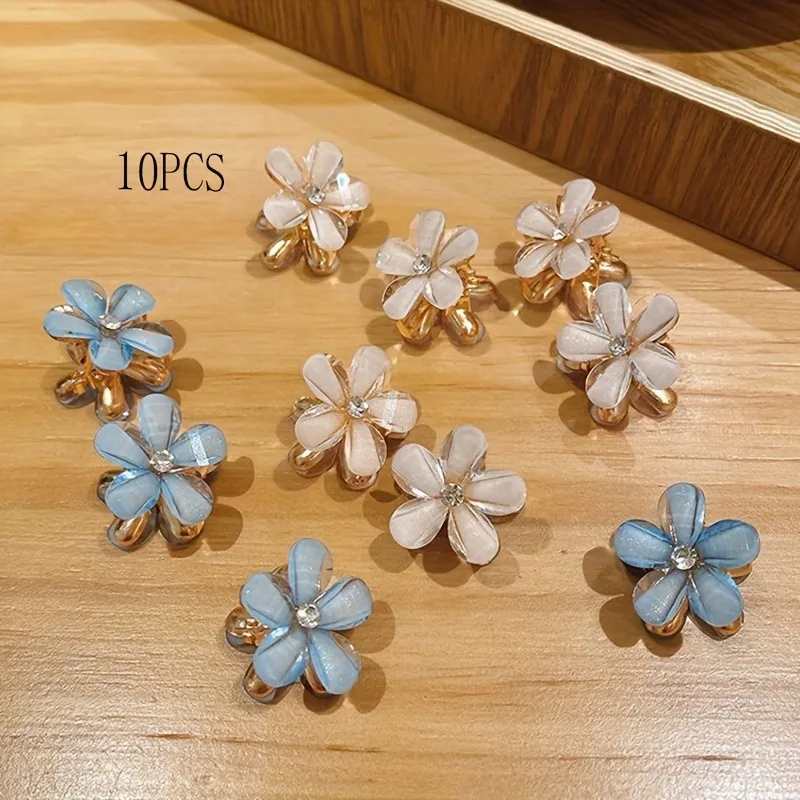 10 Stück kleine dekorative Blumenclips aus Legierung für die Stirnseite, die Pony und Prinzessinnenfrisuren. – Detail 12