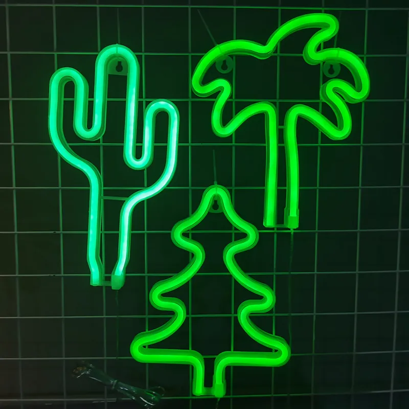 

LED Cactus Christmas Tree Neon Sign Lights For Bedroom Wall Hanging Atmosphere Lamp Battery USB Operated Wedding Home Room Decor
