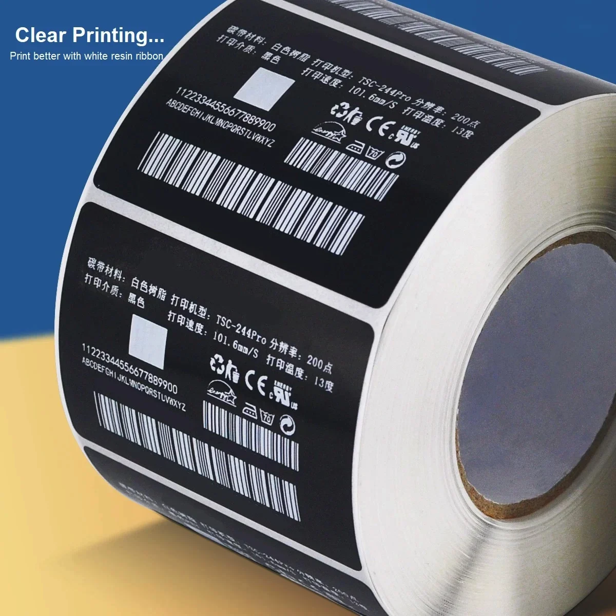 검정색 라벨 용지 75x50 합성 PP 자체 접착 스티커 PVC 장비 명판 바코드 인쇄 용지 흰색 수지 리본