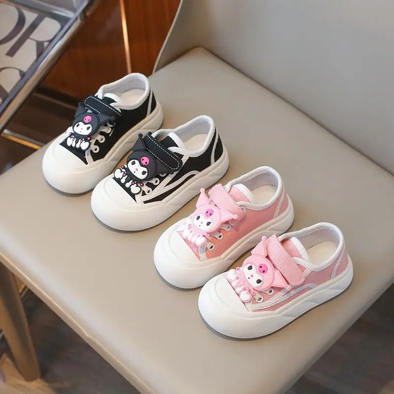 

Sanrio Kuromi Kids Sneaker Cartoon Thicken Antislip Canvas Shoe Anime Soft Ventilate Board Shoes Kawaii Summer Cool Girl Gift