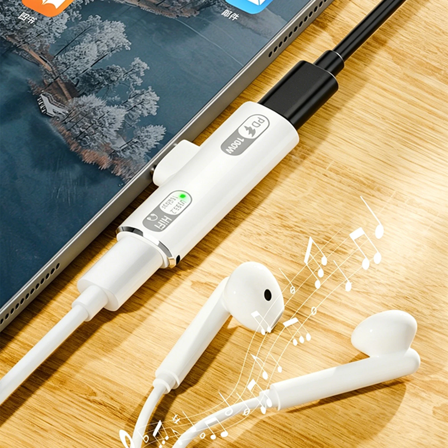 Dual USB-C Adapter with 100W Fast Charge, Audio Conversion, and 10 Gbps Data Transfer
