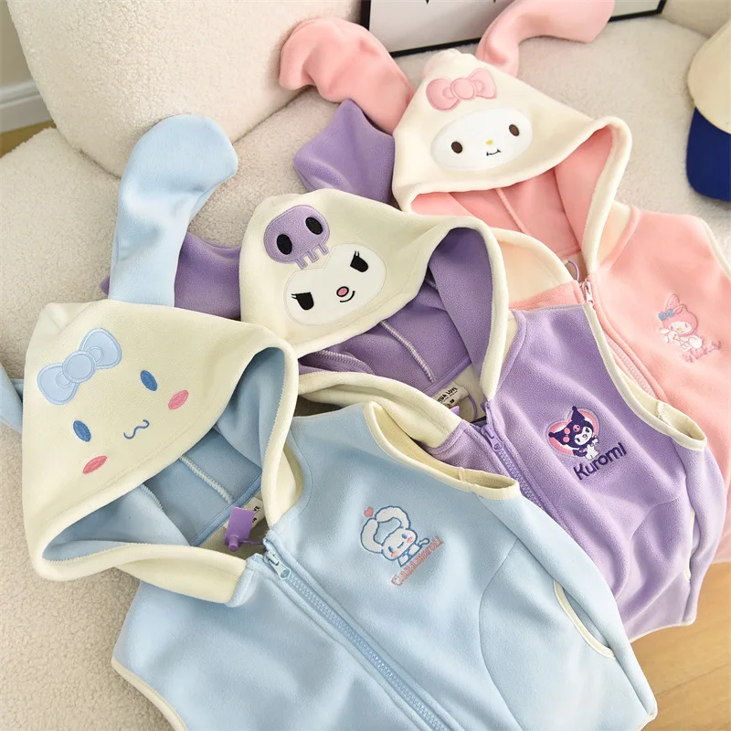 

Sanrio Kawaii Anime Cinnamoroll Winter New Fleece Waistcoat My Melody Cute Cartoon Thickened Warm Cardigan Vest Coat Toys Kids