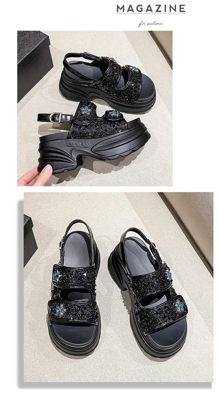 Chunky Platform Bling Rhinestone Sandals For Women Beach Summer_voghion.com