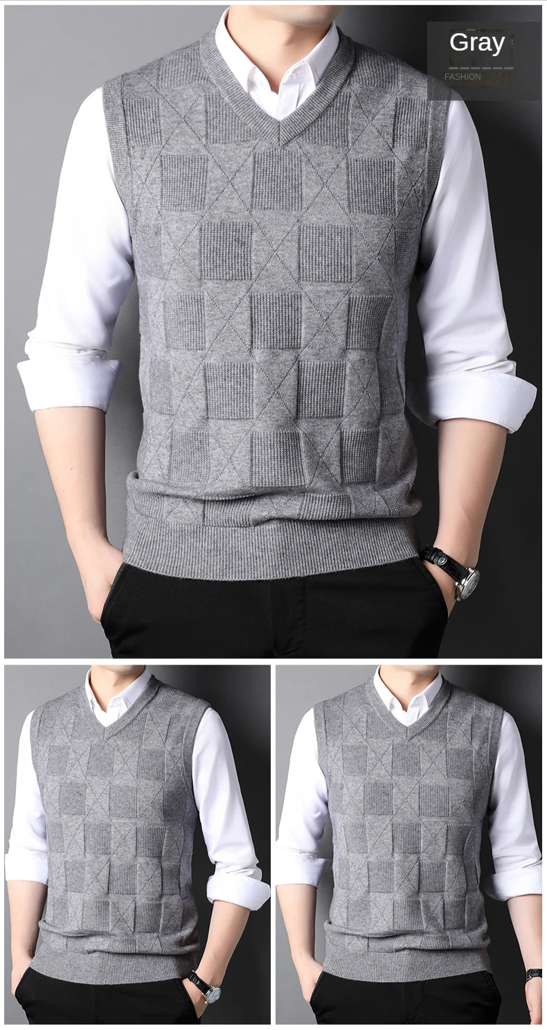 Top Grade New Fashion Brand Knit Pullover Sleeveless Sweater Vest Men V-Neck Sleeveless Preppy Trendy Casual Mens Clothes 2022