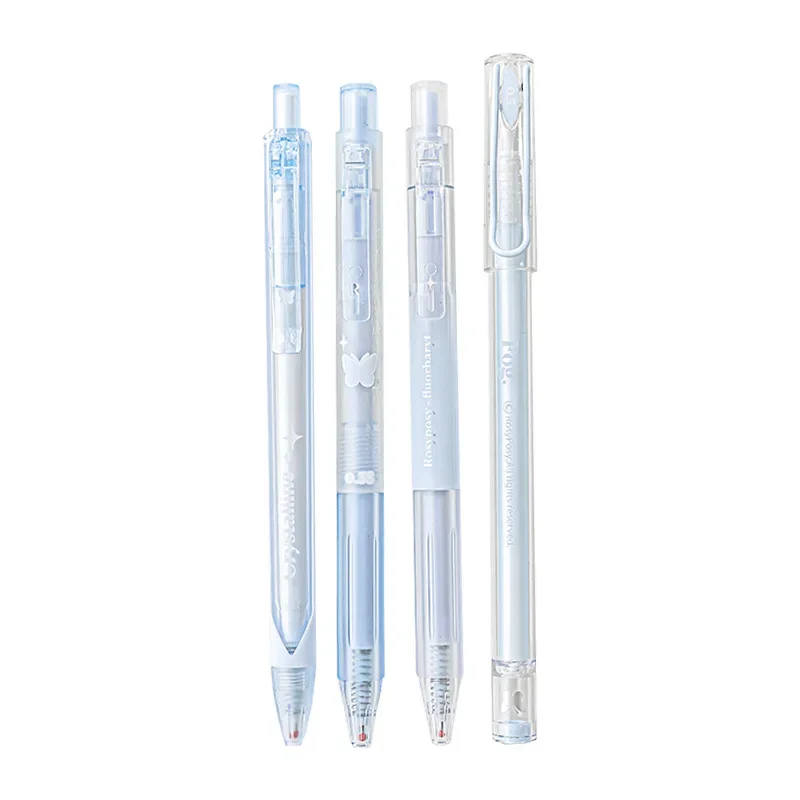 4pcs/box Simplicity Gel Pen Fashion Blue White Solid Color Stationery Pen 0.38/0.5mm Black Ink Gel Pen Writing Supplies Student 6