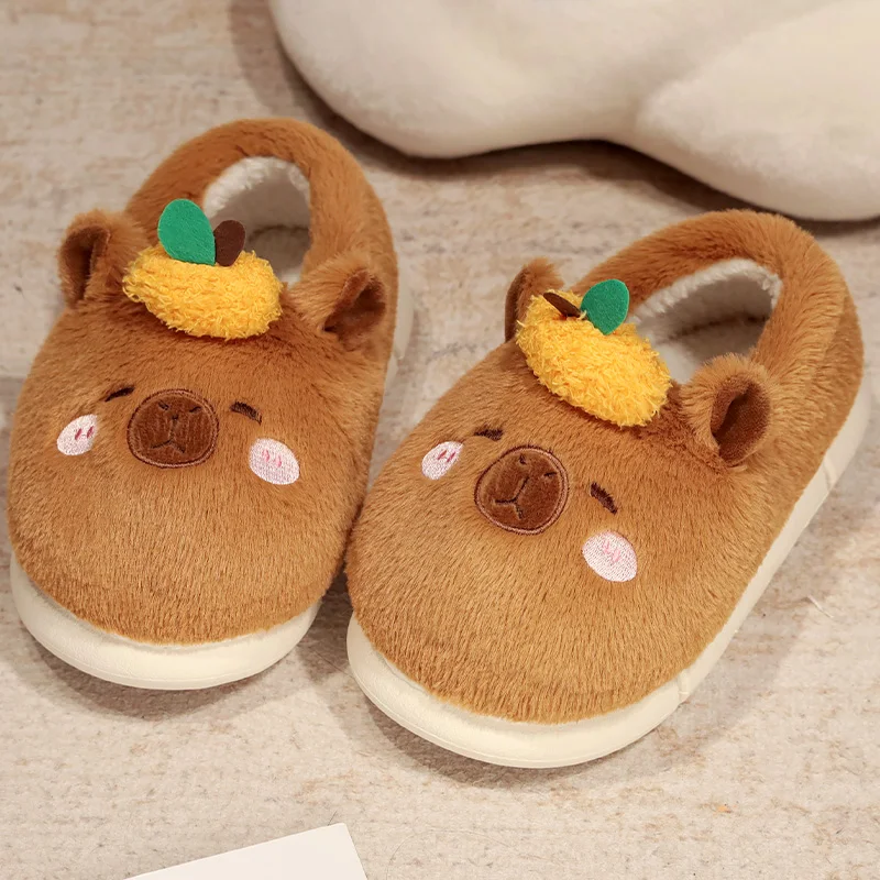 Capybara Boy Slippers kawaii plush Embroidered Slippers with fur Capibara kids slipper cute animals for woman 6
