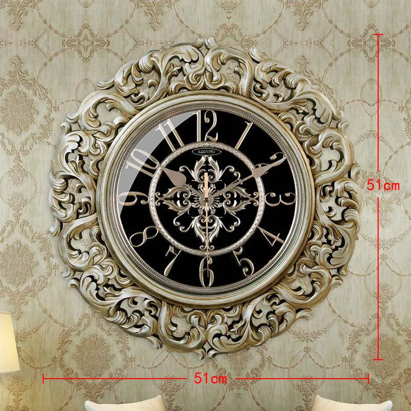 Retro Mute Round Wall Clock Golden Pattern EngraviSg Wall Decorations Clock A  