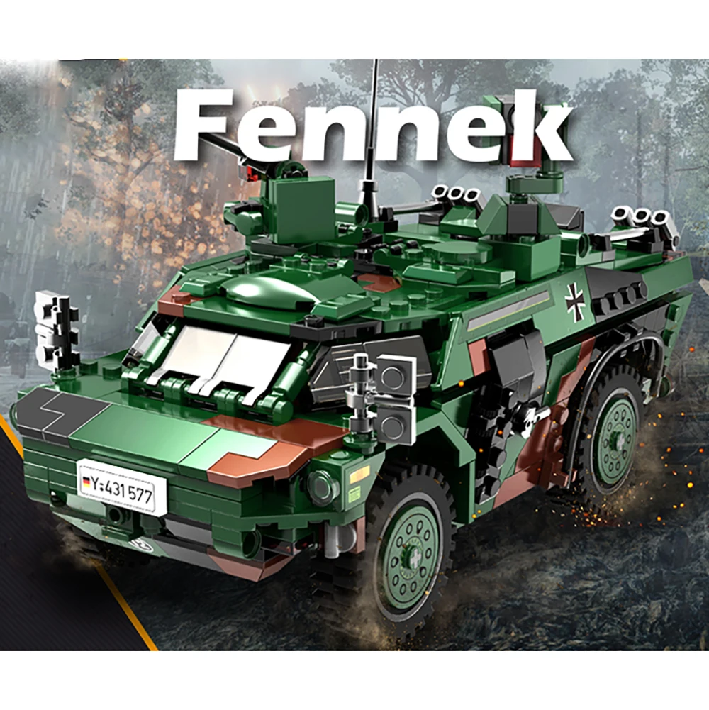 

KAT1 8x8 Military Truck African Fox Armored Reconnaissance Vehicle Fighting Vehicle Building Blocks WW2 Bricks Toys