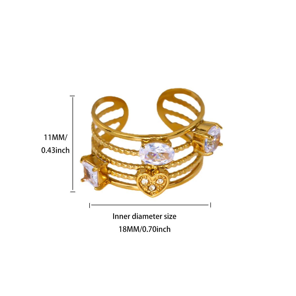 Zircon 3-Layer Stainless Steel Ring for Women