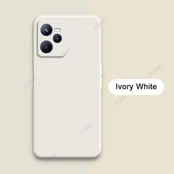 Luxury Dual Layer Cellphone Case with Camera Protection - Fashionable Soft Square Liquid Silicone Armor for Realme C35 (Ivory White)