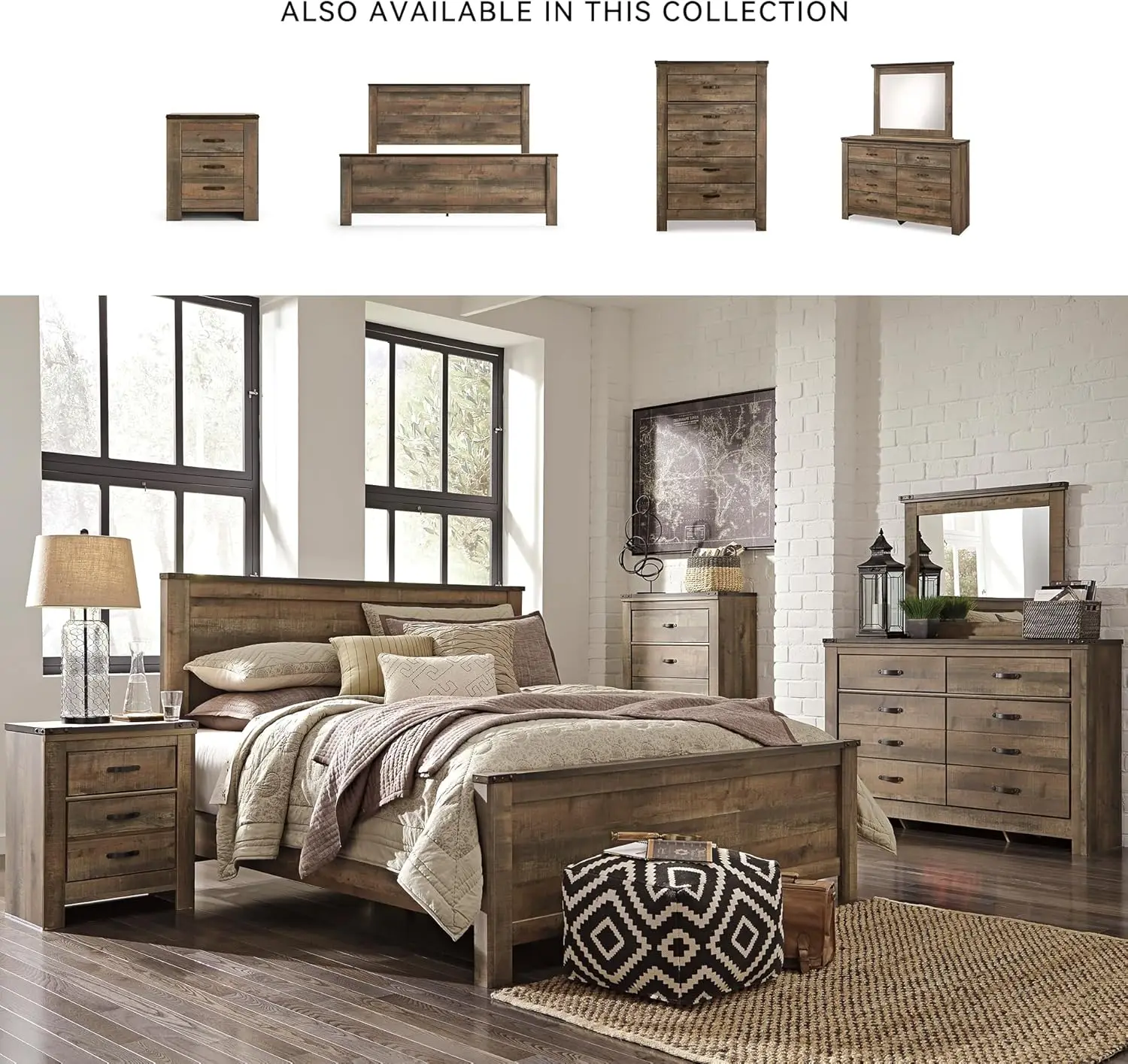 Rustic 2 Drawer Nightstand with USB Charging Stations, 29.65" Tall, Warm Brown