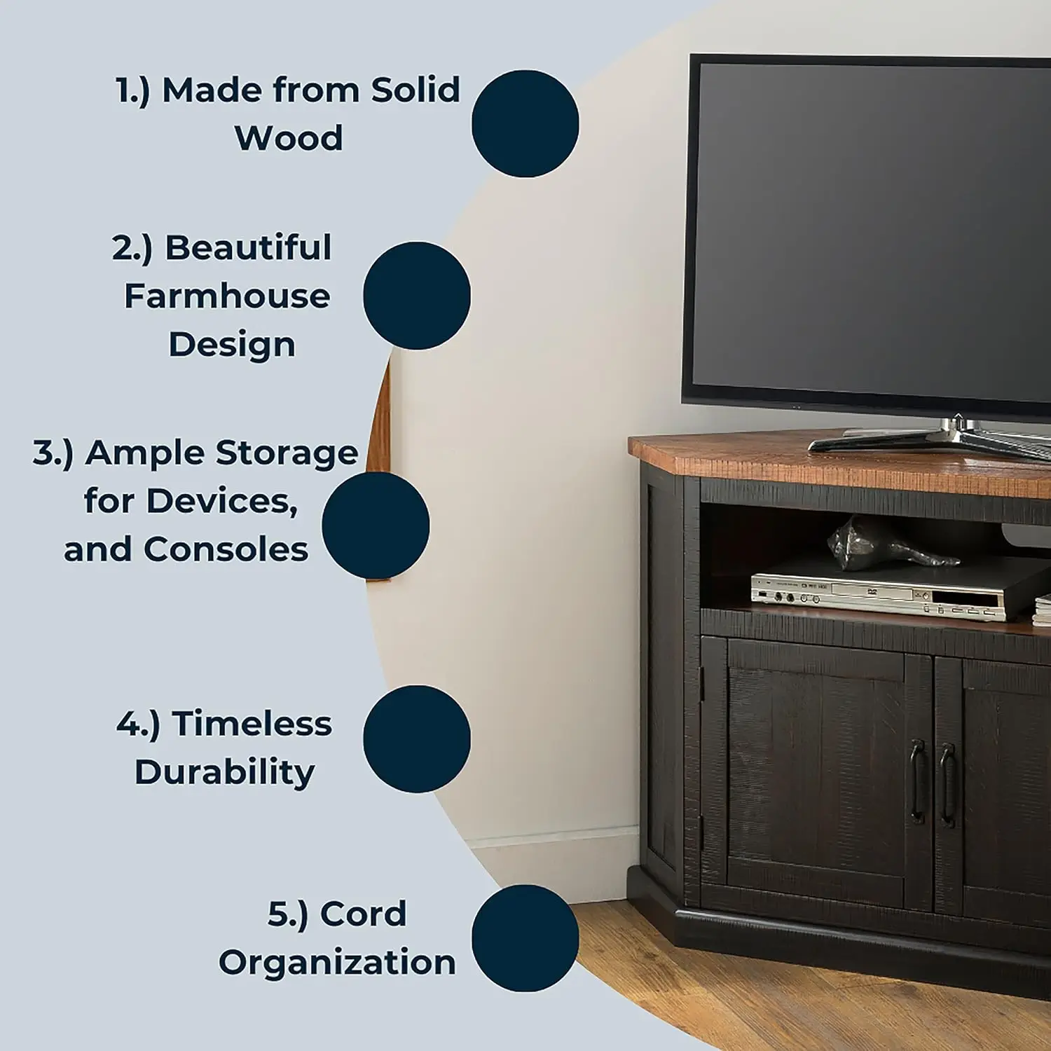 Rustic Corner TV Stand, Antique Black and Honey Tobacco 2