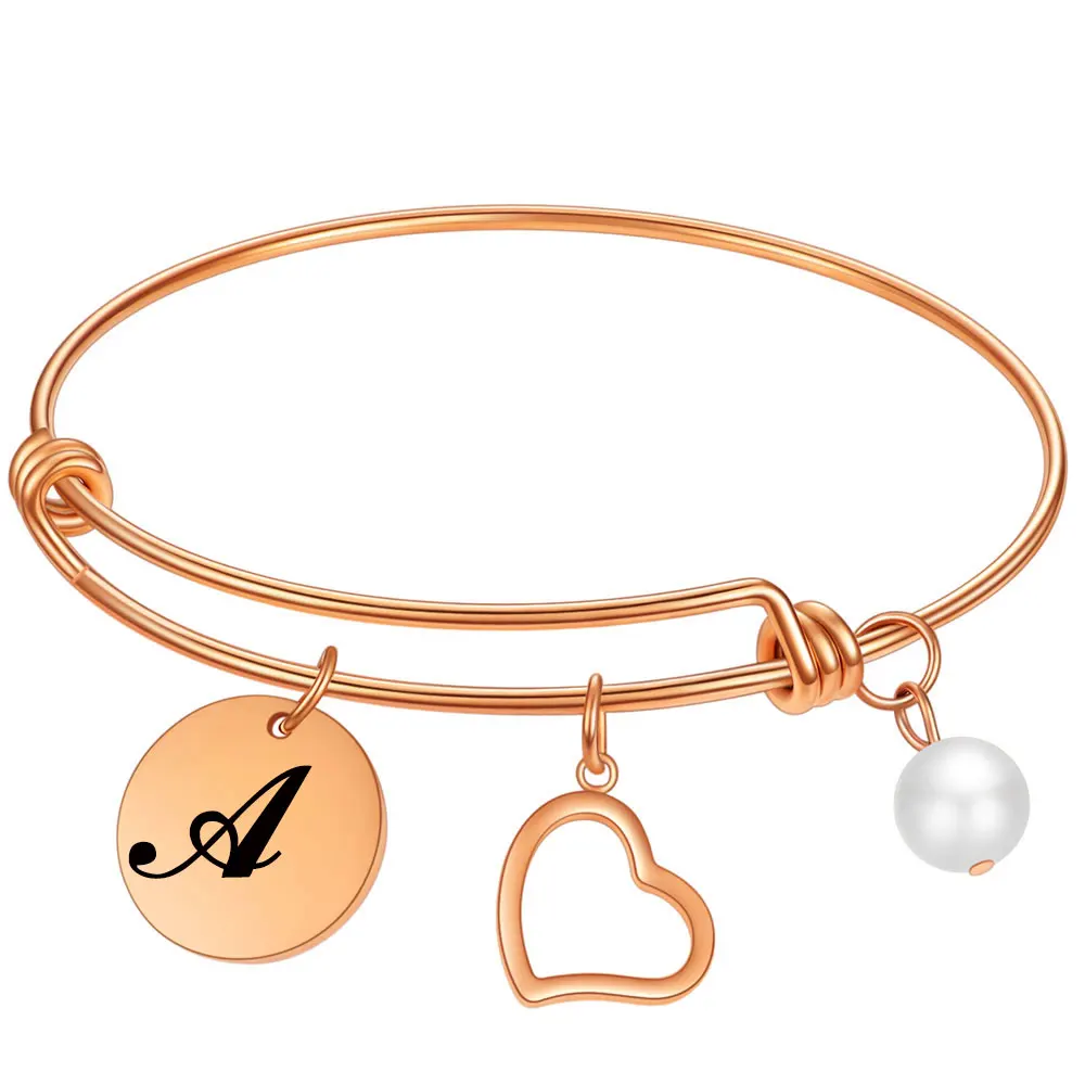 

Rose Gold Color Stainless Steel Initial Alphabet Bracelets & Bangles For Women Charms Tag Letter Bracelets For Valentines Gift