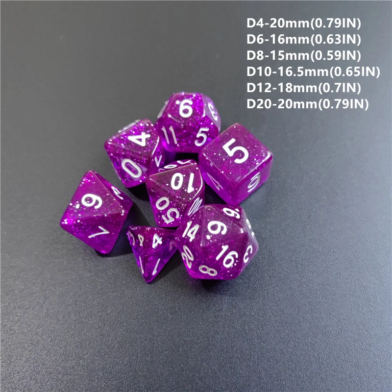 Dice Set 7 PCs 1 Set Transparent Flash Point Acrylic D4 D6 D8 D10 D12 D20 Multi-sided TRPG Dungeons & Dragons Game