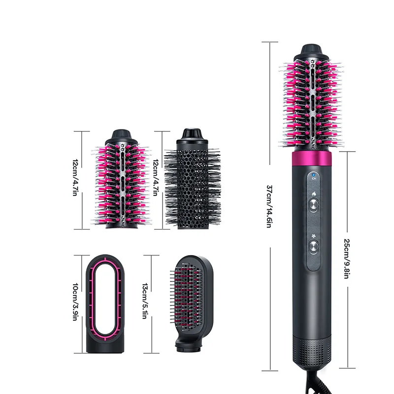 Detachable 4in1 Electric Hot Air Brush Hair Styling Heating Blowing Dryer Comb Wrap Rotating Wand Curling Iron Set