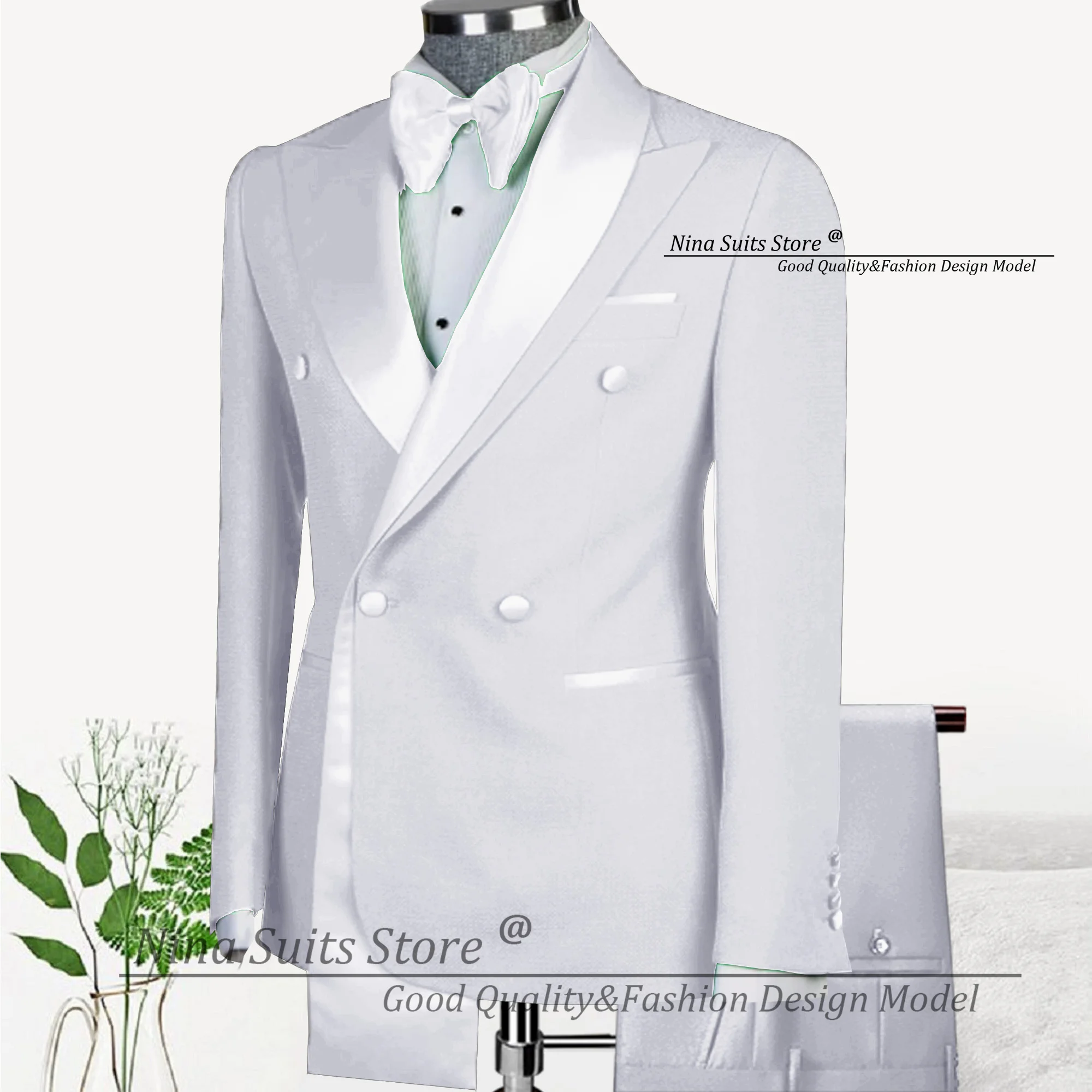 Nina Store New Suits 2-piece Men's Cocktail Party set Jacket with Satin Ribbon Pants Slim Fit Groom's Wedding Costume