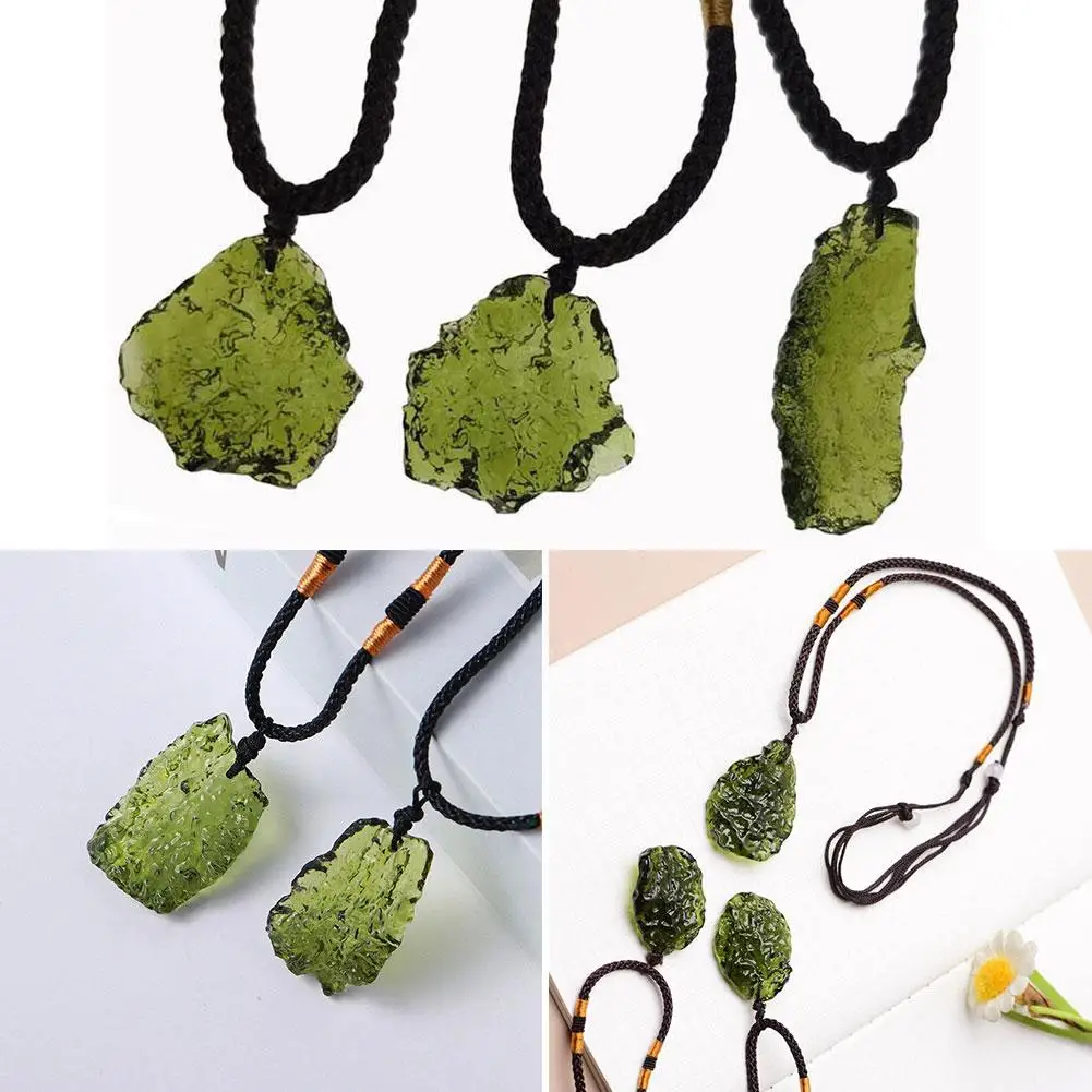 

Natural Unique Crystal Quartz Necklace Impact Glass Meteorite Unisex Stone Pendant Moldavite Pendant Green Necklace S8N0