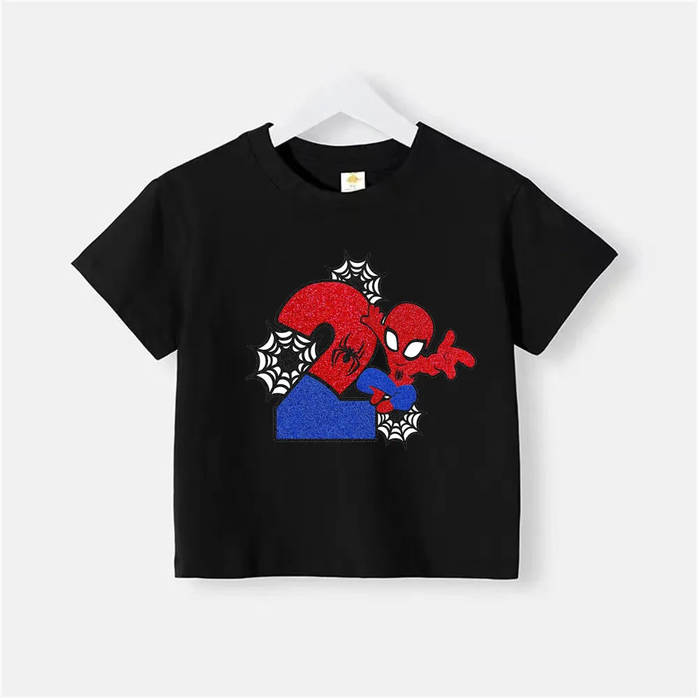 Children's T-shirt Birthday Numbers 1-8 Marvel T-shirt Children's Cartoon Kawaii Casual Wear Superhero Boys and Girls T-shirt 4