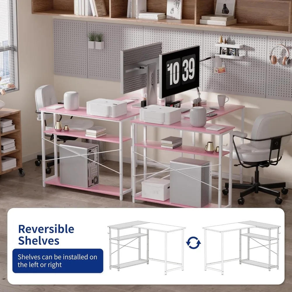 43 Inch L Shaped Computer Desk with Reversible Shelves, Corner Desk for Small Spaces, Home Office & Bedroom 5