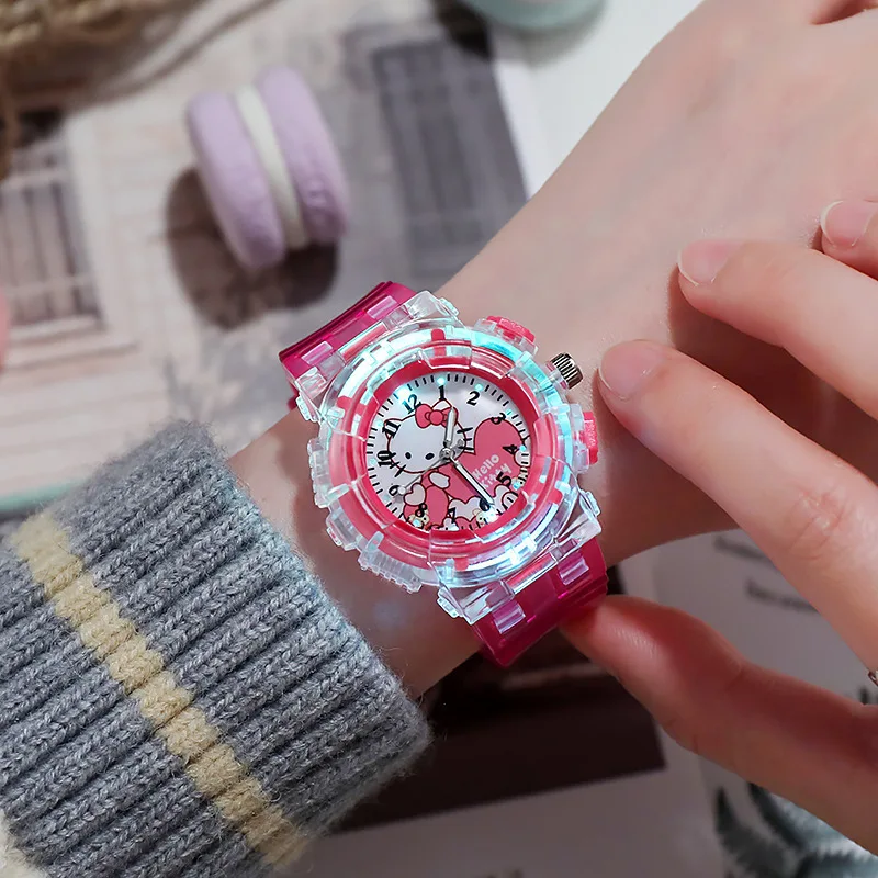 Watch Kawaii Melody Cinnamoroll Children LED Luminous Watch Kuromi HelloKittys Student Wrist Watch Kids Birthday Gift Toy 2