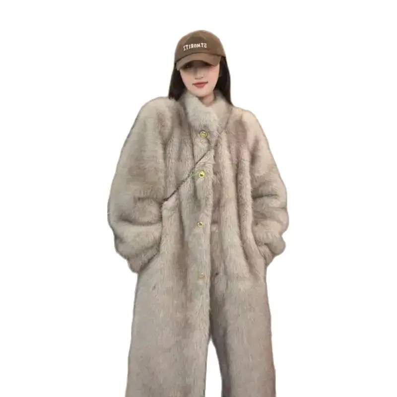 Korea Fur Coat Imitation Mink Velvet Women Temperament Joker Jacket Luxury Casual Outwear Female Top Autumn Winter Long Coat