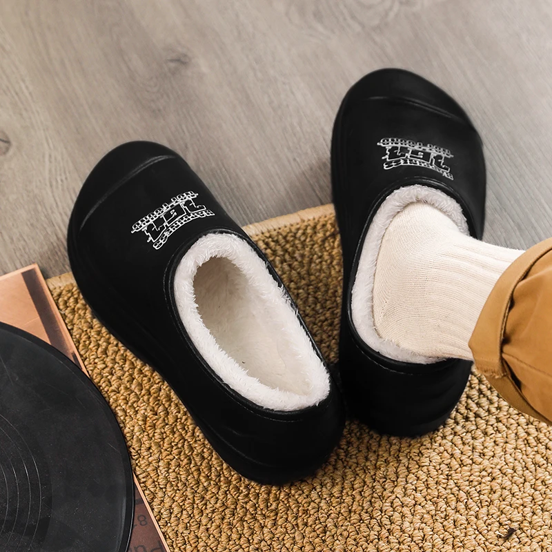 Autumn and Winter Solid-color Two-color Large-sized Letter-patterned Lightweight Fleece Thermal Insulation Cotton Flip-flops