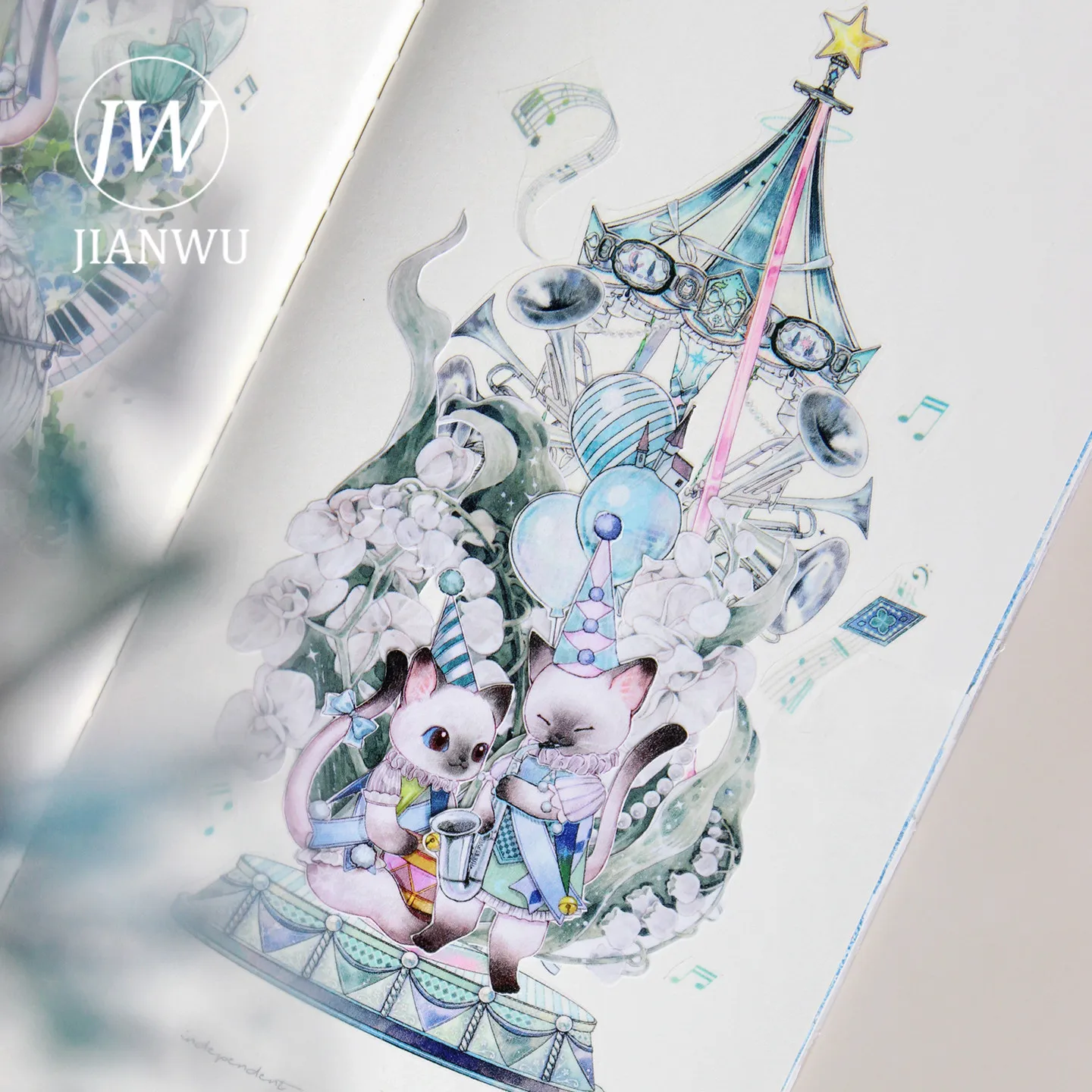 JIANWU 70mm * 10m 빈티지 고양이 캐릭터 심포니 풍경 소재 콜라주 스크랩북 PET 테이프 크리 에이 티브 DIY 저널 문구