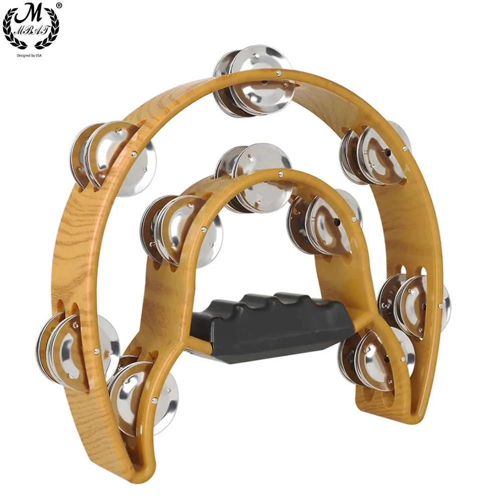 Coffee Coloured Double Decker Hand Rattle with Floral Pattern Percussion Musical Instruments Metal Bells Tambourine hand tambourine