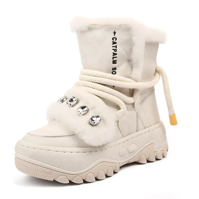 

Warm New Boots Fur One Snow Boots Female Winter 2023 Plus Cashmere Thick Warm Shoes Cofskin Large Cotton Shoes Platform Boots